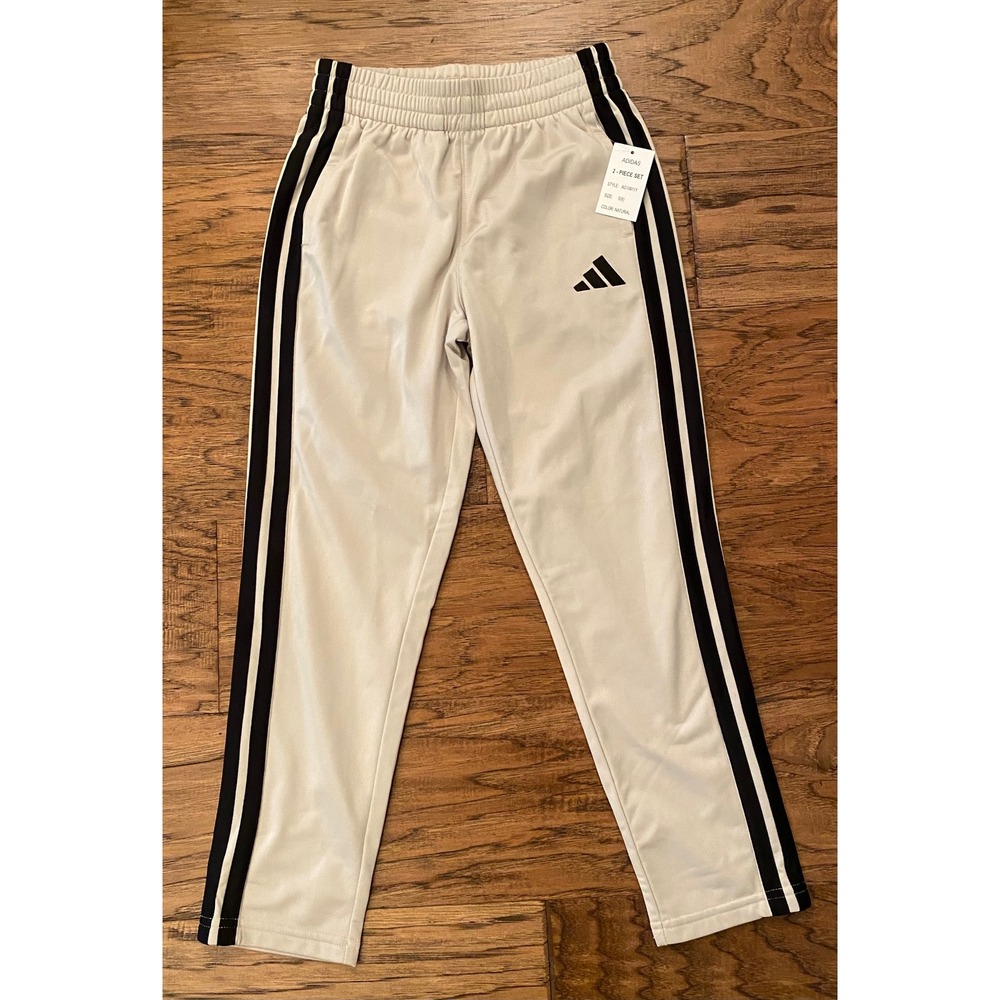 Adidas Boys Natural Cream Black Stripe Track Pants Joggers AG10611Y Size S 8